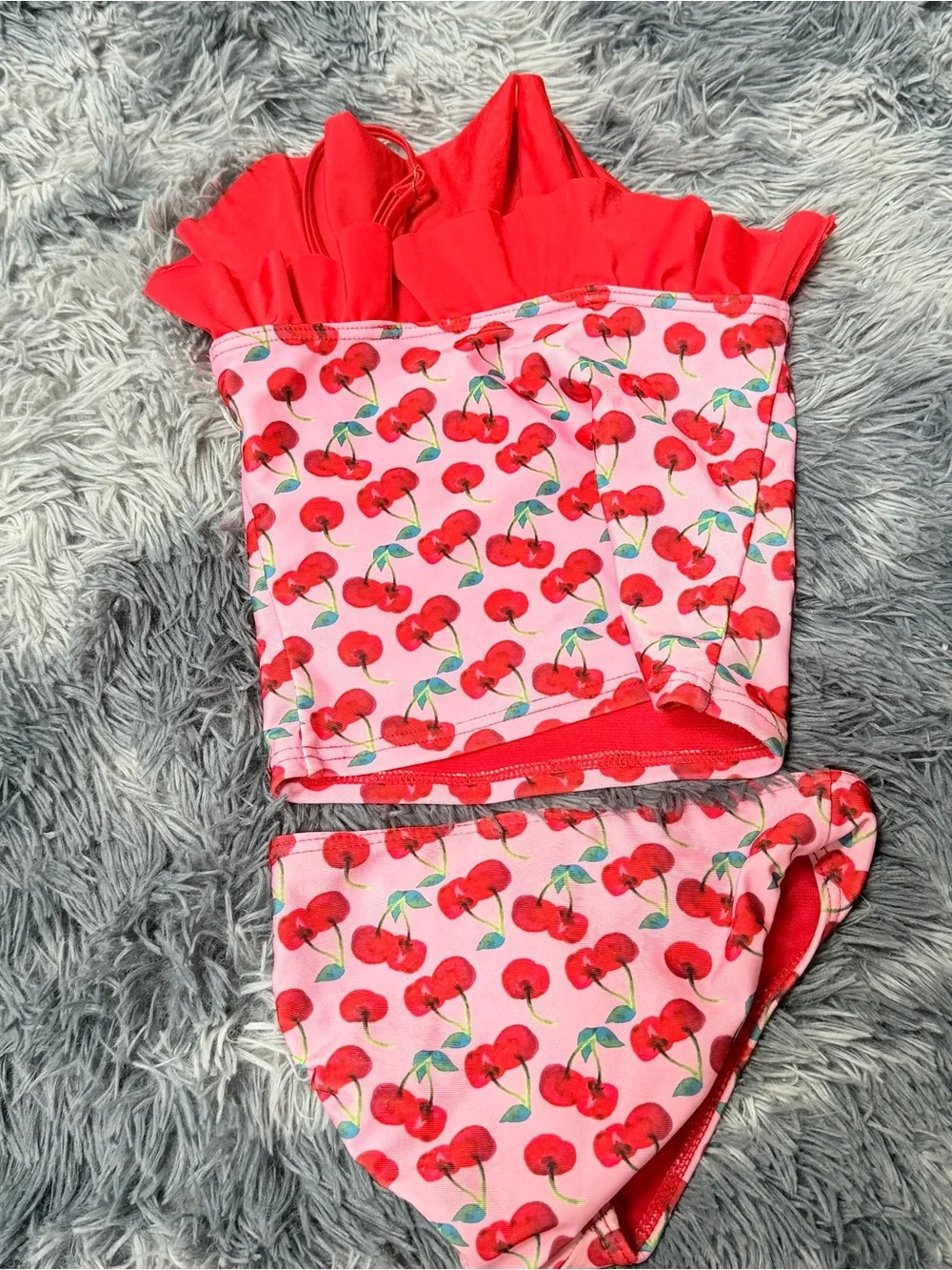 Toddler Girls 2T 3T tankini swim set Cherry Print Two-Piece Tankini - Red & Pink